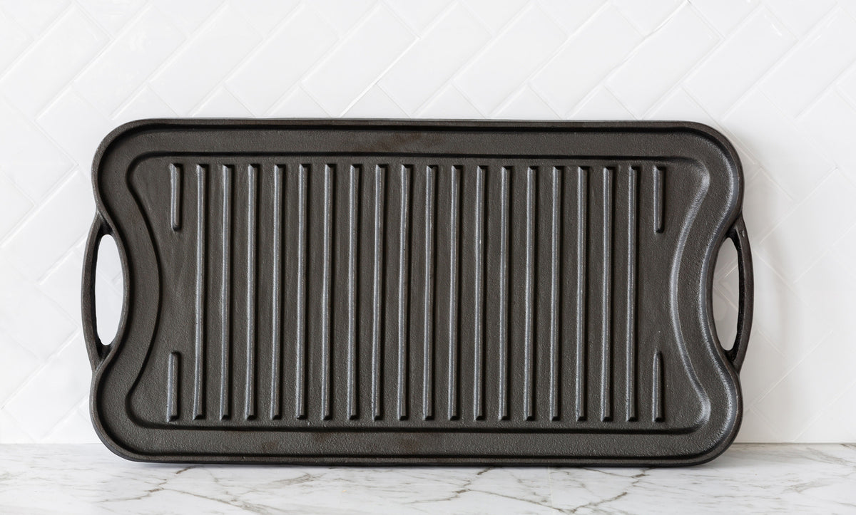 Oil-seasoned Ready to use 50.7x25.8cm Reversible Cast Iron Grill - Black - Flavour Fushion Cooking Shop