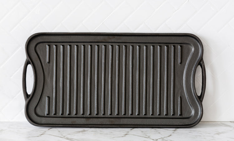 Oil-seasoned Ready to use 50.7x25.8cm Reversible Cast Iron Grill - Black - Flavour Fushion Cooking Shop
