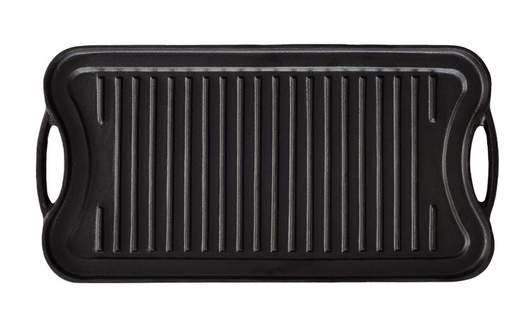 Oil-seasoned Ready to use 50.7x25.8cm Reversible Cast Iron Grill - Black - Flavour Fushion Cooking Shop