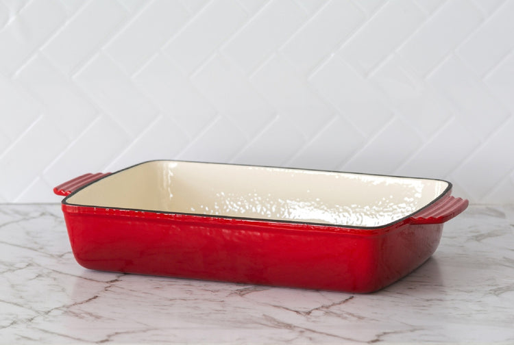 Enamelled Cast Iron 38.5x23cm Rectangular Roaster (3.4L) - Red - Flavour Fushion Cooking Shop