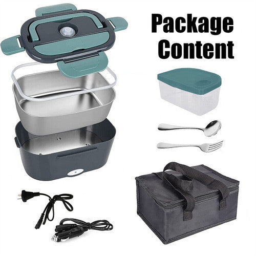 2 in1 Home Car Electric Lunch Box Stainless Steel Food Heating Bento Box AU Plug