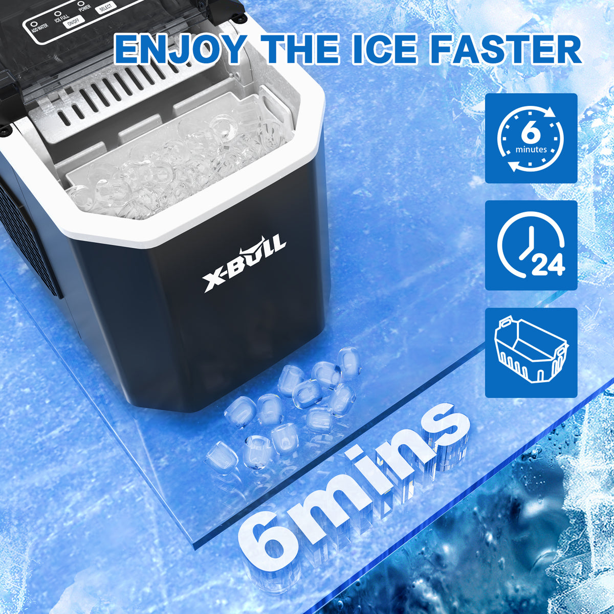 X-BULL Ice Maker Machine Commercial Portable  Ice Cube 2.2L Home Bar Benchtop Black - Flavour Fushion Cooking Shop