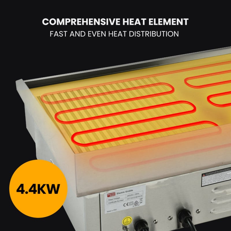 THERMOMATE Commercial Electric Griddle TH-G06, 4400W 73x40cm Half Ribbed Dual Surface
