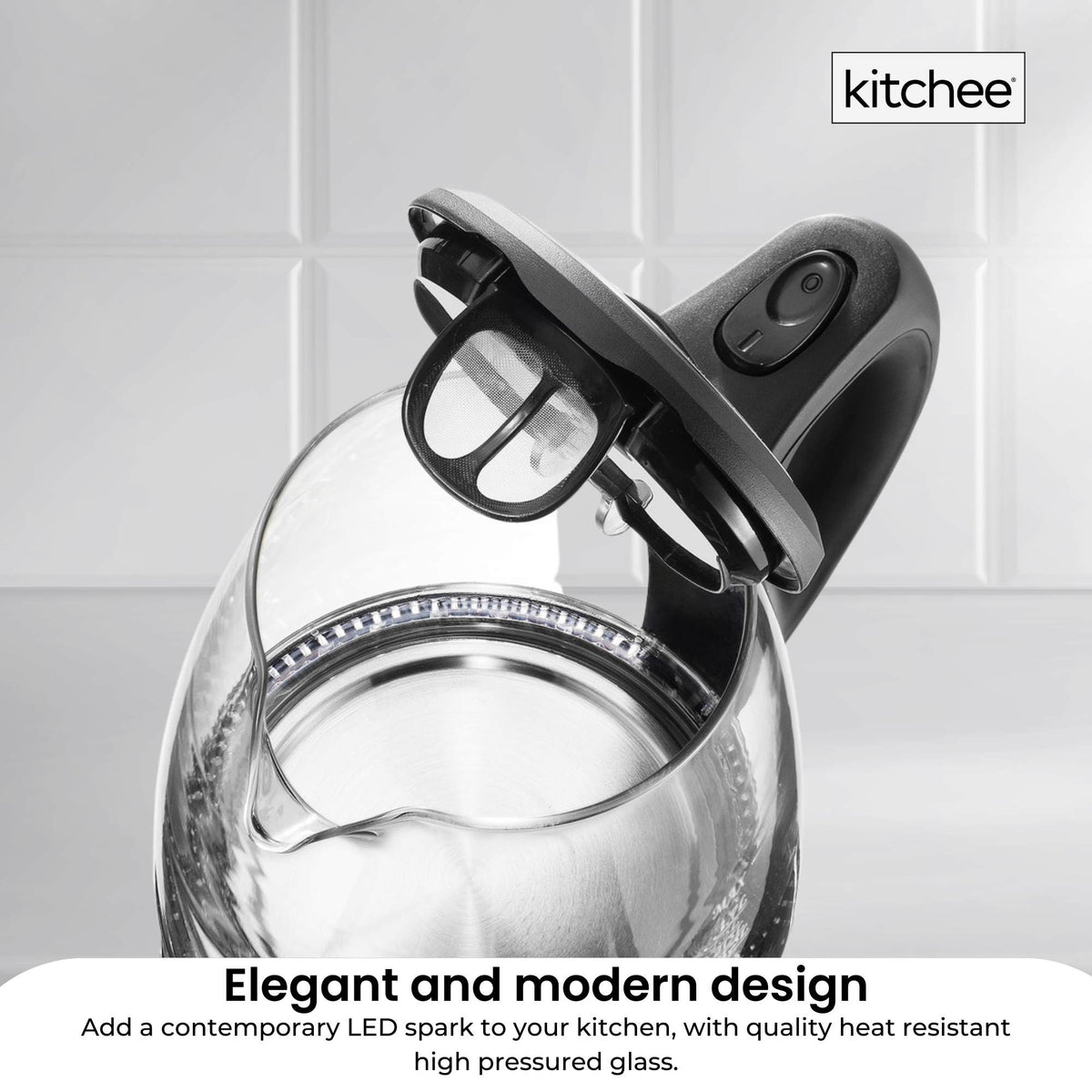 Kitchee 1.7L Glass Electric Kettle LED Light Cordless 360 Water Boiling Jug - Flavour Fushion Cooking Shop