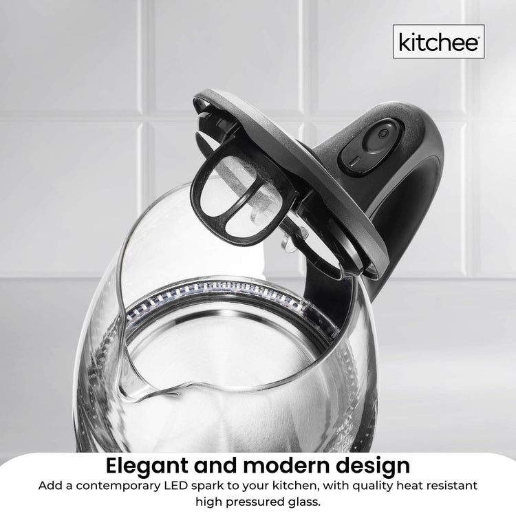 Kitchee 1.7L Glass Electric Kettle LED Light Cordless 360 Water Boiling Jug - Flavour Fushion Cooking Shop