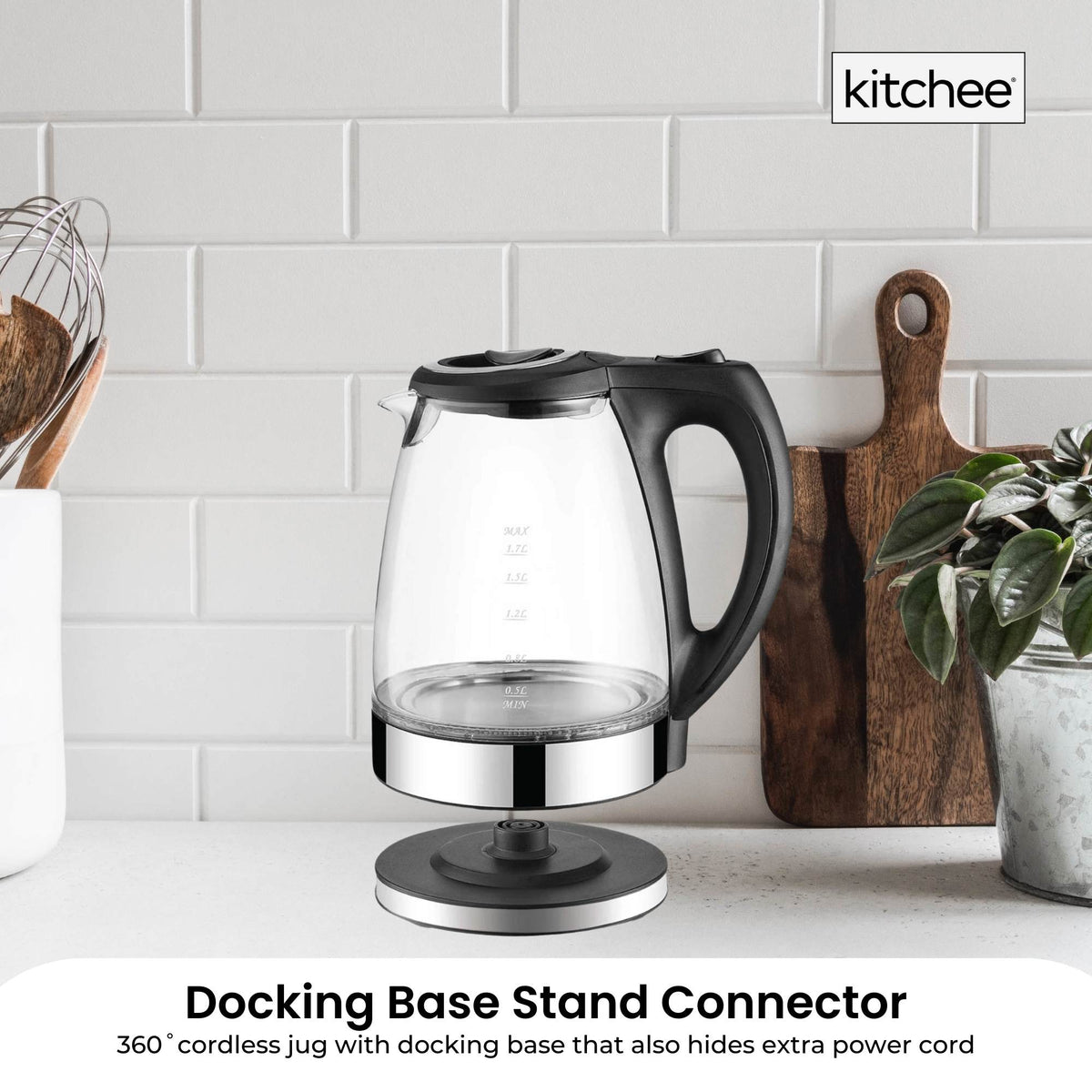 Kitchee 1.7L Glass Electric Kettle LED Light Cordless 360 Water Boiling Jug - Flavour Fushion Cooking Shop