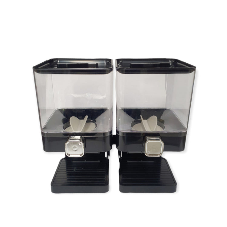2 x 3.7L Double Cereal Dispenser Black - Square Rice Beans Countertop Storage - Flavour Fushion Cooking Shop