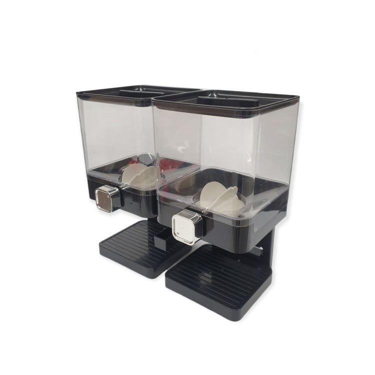 2 x 3.7L Double Cereal Dispenser Black - Square Rice Beans Countertop Storage - Flavour Fushion Cooking Shop