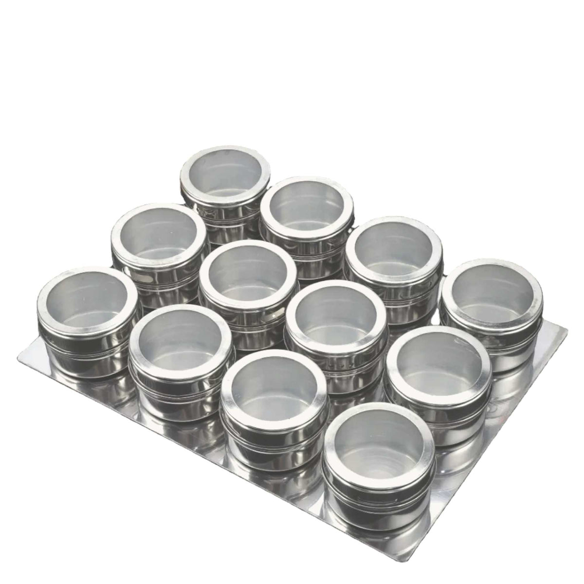 12 Magnetic Spice Jar Tins and Steel Plate - 150g Seasoning Storage Containers - Flavour Fushion Cooking Shop