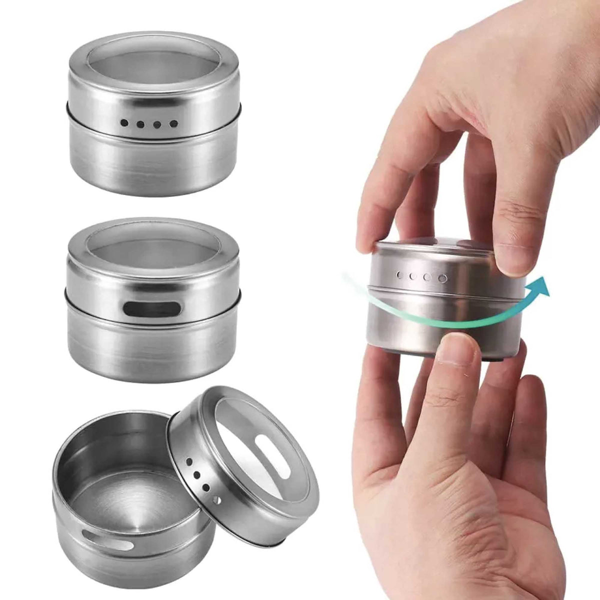 12 Magnetic Spice Jar Tins and Steel Plate - 150g Seasoning Storage Containers - Flavour Fushion Cooking Shop
