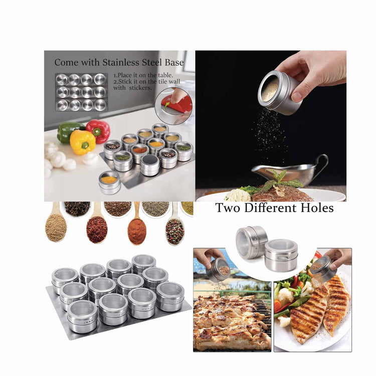12 Magnetic Spice Jar Tins and Steel Plate - 150g Seasoning Storage Containers - Flavour Fushion Cooking Shop