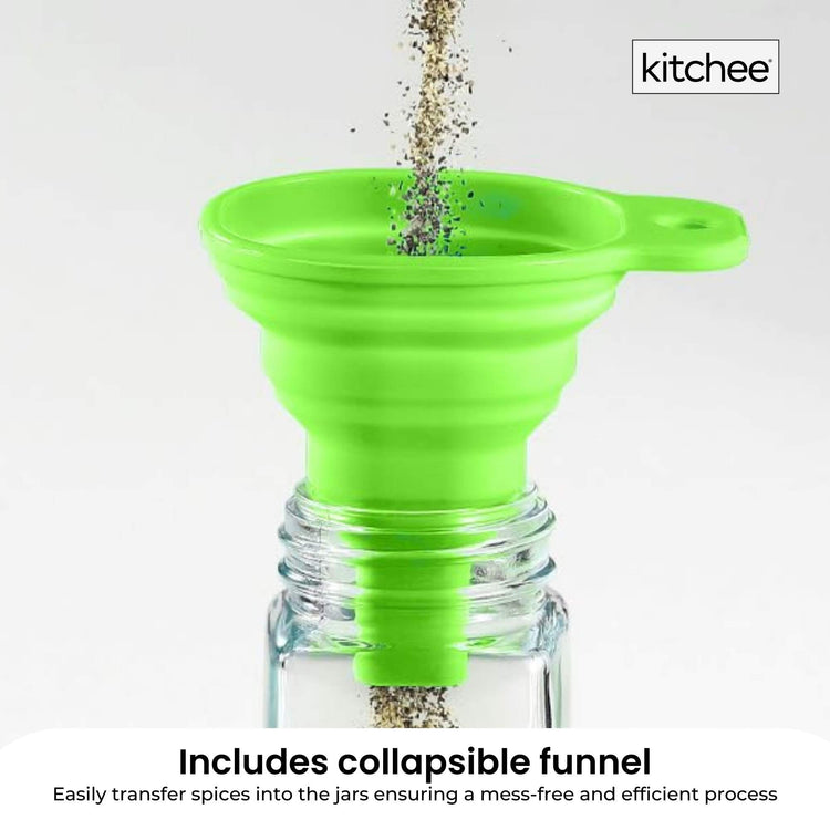 4 Tier Metal Spice Rack + 28 Glass Jars - Kitchen Pantry Herb Storage Organiser - Flavour Fushion Cooking Shop