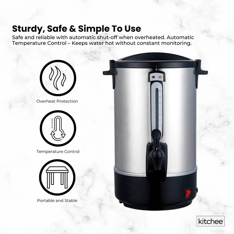 Kitchee 15L Electric Water Boiler - Stainless Steel Commercial Hot Liquid Urn - Flavour Fushion Cooking Shop