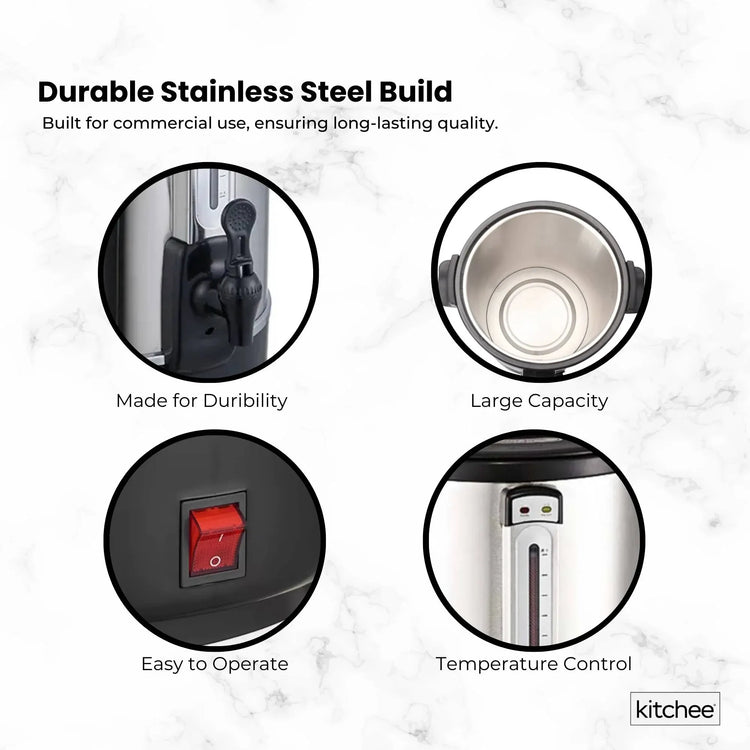 Kitchee 20L Electric Water Boiler - Stainless Steel Commercial Hot Liquid Urn - Flavour Fushion Cooking Shop
