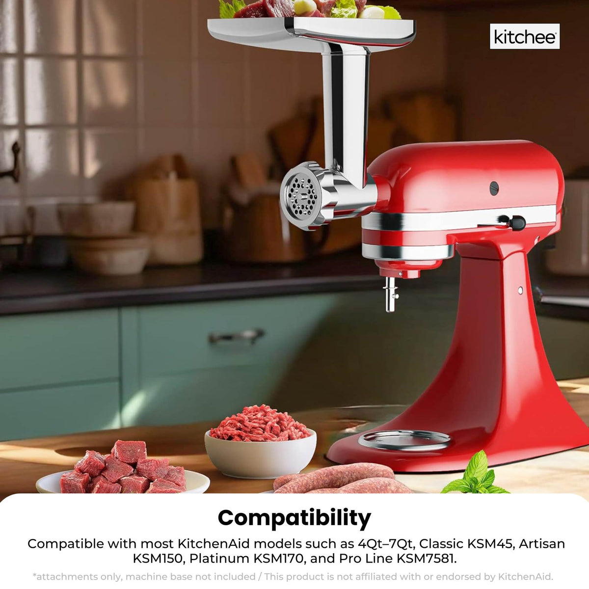 Kitchee Meat Food Grinder Sausage Attachment - Compatible with KitchenAid Mixers - Flavour Fushion Cooking Shop