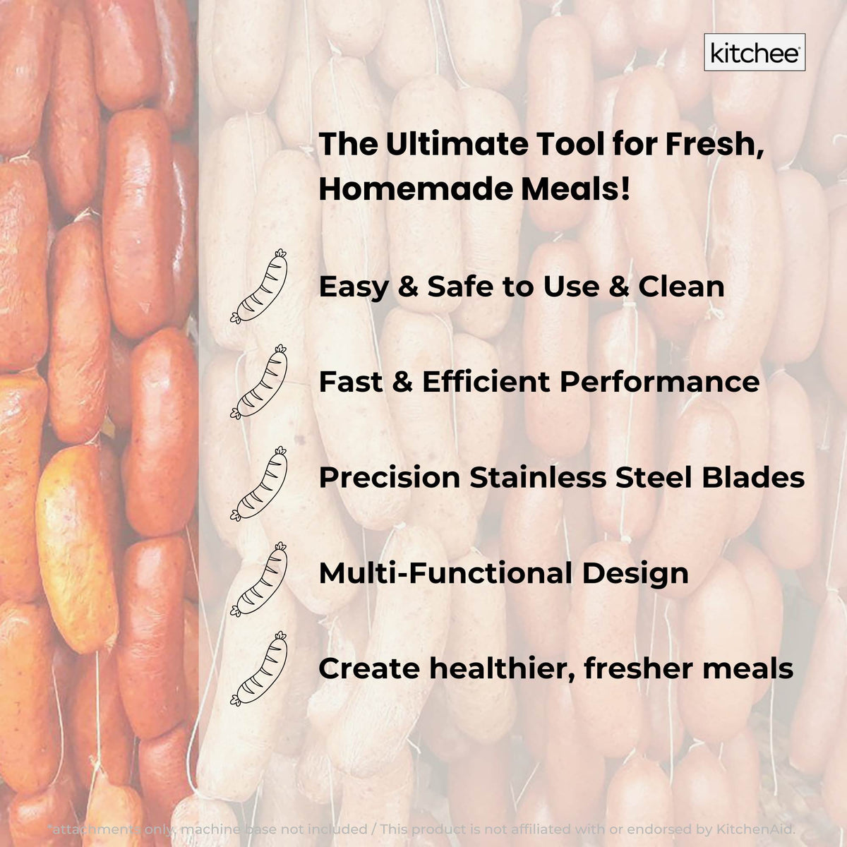 Kitchee Meat Food Grinder Sausage Attachment - Compatible with KitchenAid Mixers - Flavour Fushion Cooking Shop
