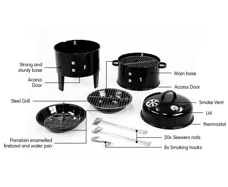 Wallaroo 3-in-1 Charcoal BBQ Smoker - Flavour Fushion Cooking Shop