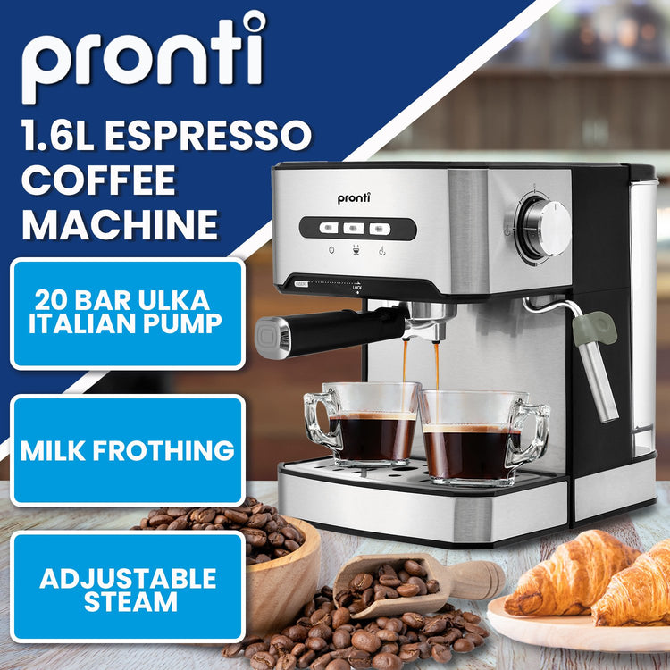 Pronti 1.6L Automatic Coffee Espresso Machine with Steam Frother - Flavour Fushion Cooking Shop