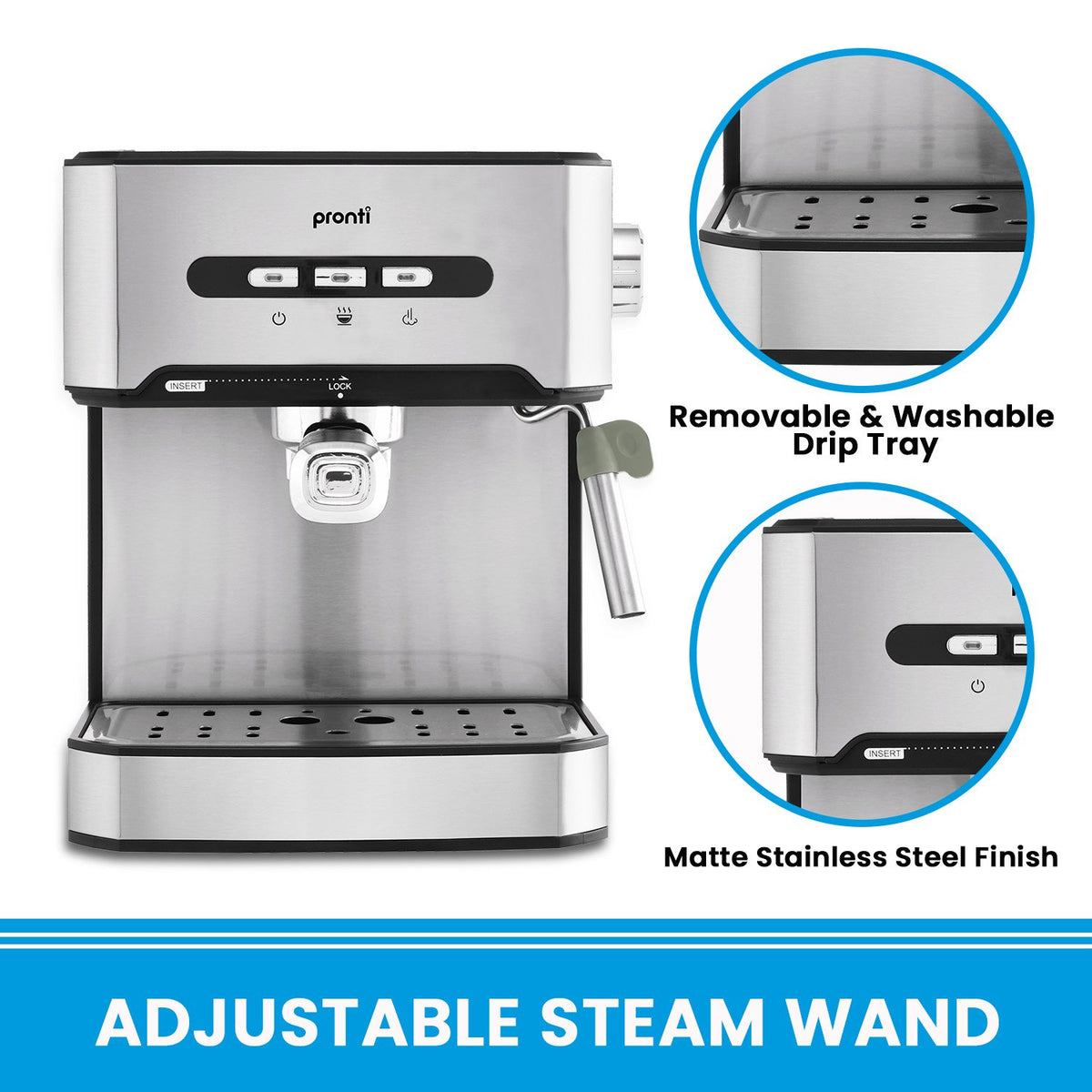 Pronti 1.6L Automatic Coffee Espresso Machine with Steam Frother - Flavour Fushion Cooking Shop