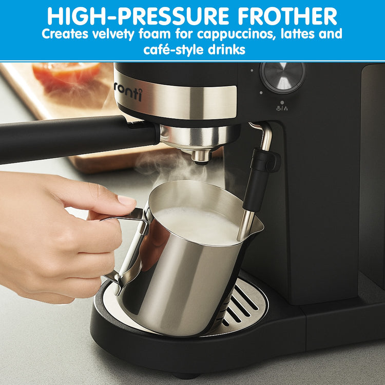 Pronti CM-850D Coffee Machine 20 Bar Espresso Maker with Milk Frother and 1.25L Tank - Flavour Fushion Cooking Shop