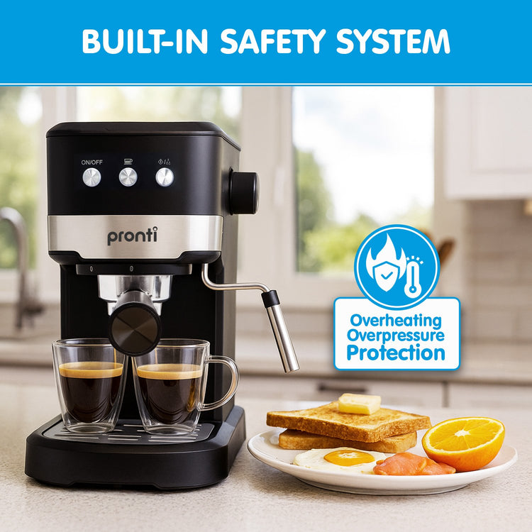 Pronti CM-850D Coffee Machine 20 Bar Espresso Maker with Milk Frother and 1.25L Tank - Flavour Fushion Cooking Shop