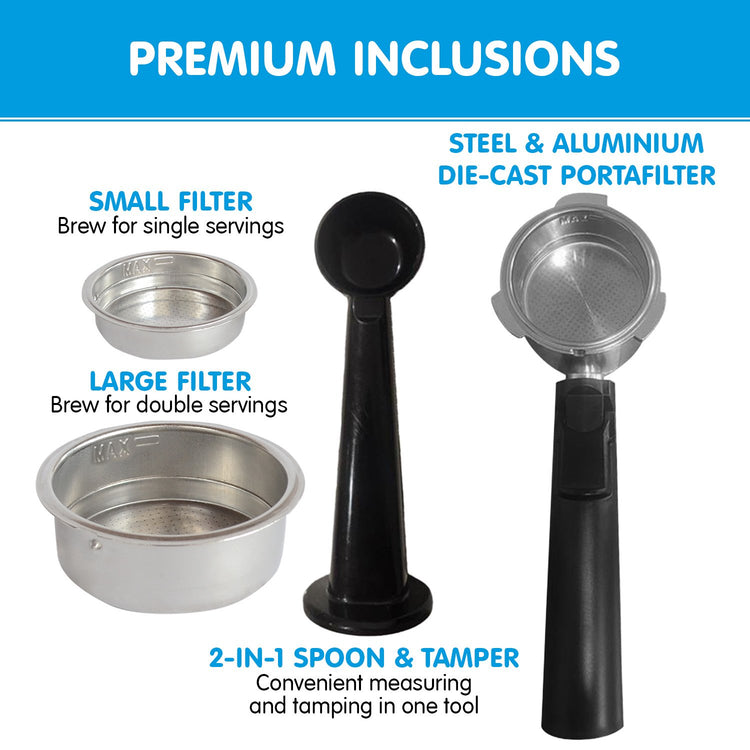 Pronti CM-850D Coffee Machine 20 Bar Espresso Maker with Milk Frother and 1.25L Tank - Flavour Fushion Cooking Shop