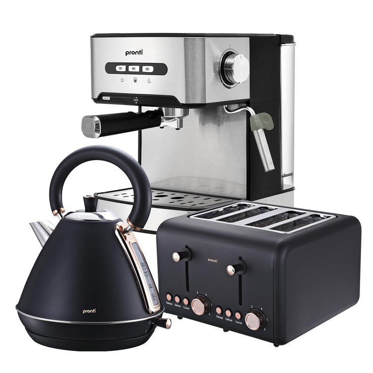 Pronti Toaster, Kettle & Coffee Machine Breakfast Set - Black - Flavour Fushion Cooking Shop
