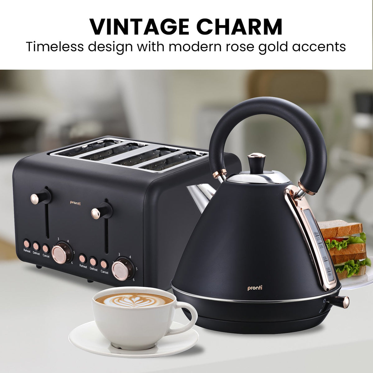 Pronti Toaster, Kettle & Coffee Machine Breakfast Set - Black - Flavour Fushion Cooking Shop