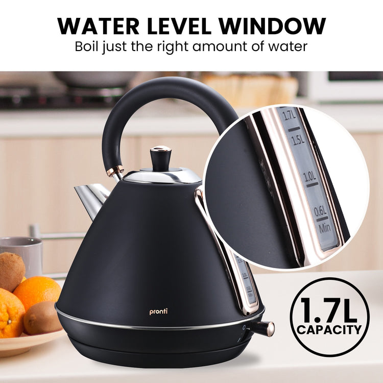 Pronti Toaster, Kettle & Coffee Machine Breakfast Set - Black - Flavour Fushion Cooking Shop