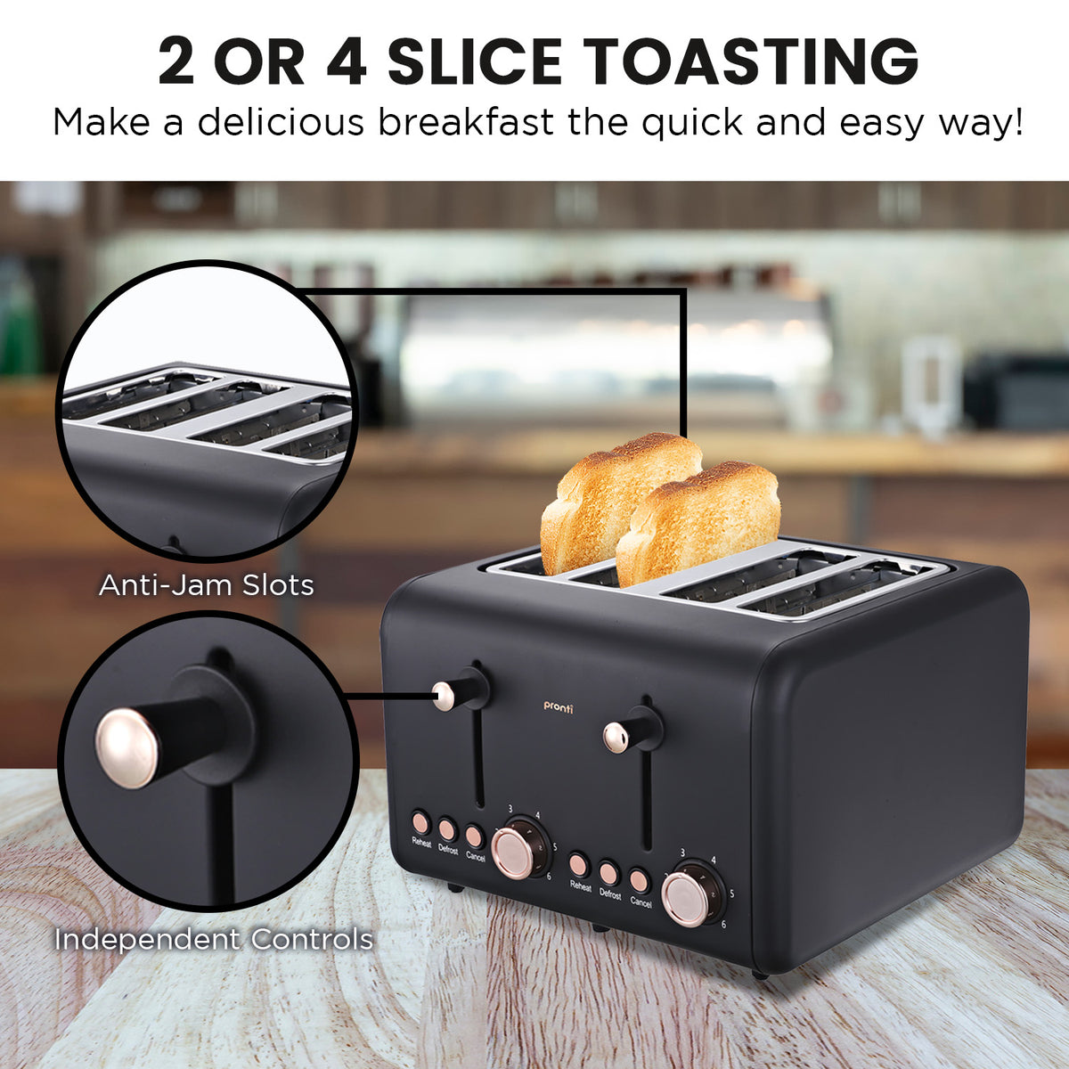 Pronti Toaster, Kettle & Coffee Machine Breakfast Set - Black - Flavour Fushion Cooking Shop