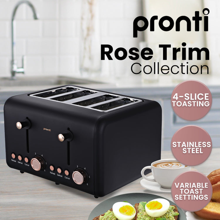 Pronti Breakfast Set with Rose Gold Kettle & Toaster with 1.2L Espresso Machine - Black - Flavour Fushion Cooking Shop