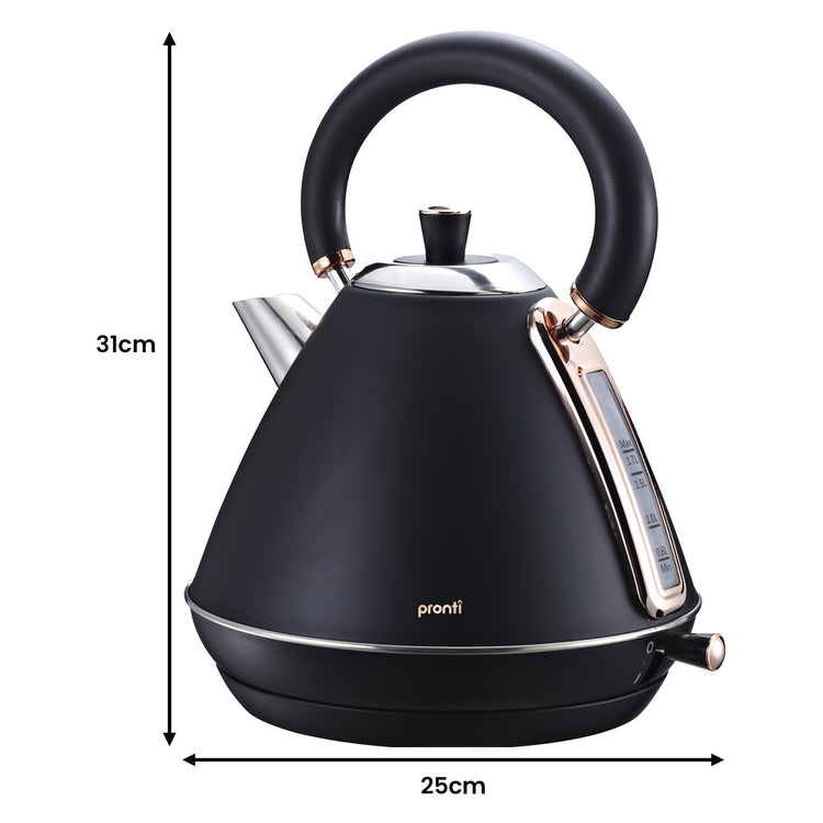 Pronti Breakfast Set with Rose Gold Kettle & Toaster with 1.2L Espresso Machine - Black - Flavour Fushion Cooking Shop