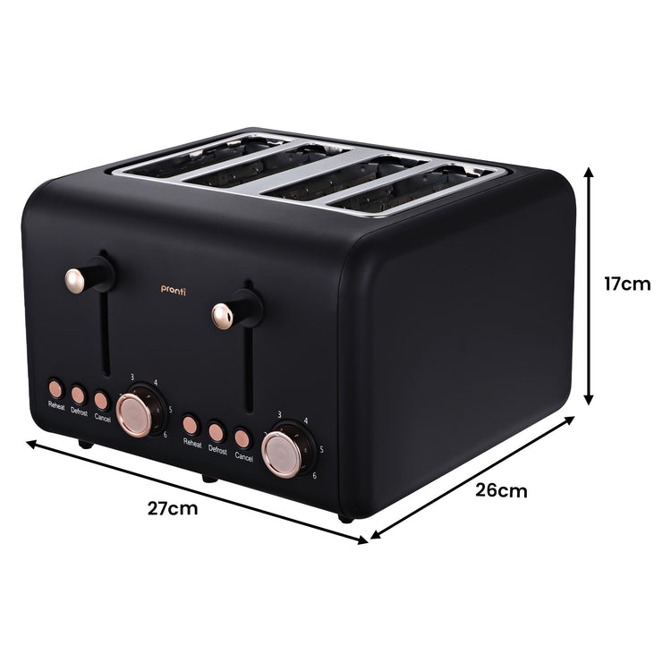 Pronti Breakfast Set with Rose Gold Kettle & Toaster with 1.2L Espresso Machine - Black - Flavour Fushion Cooking Shop
