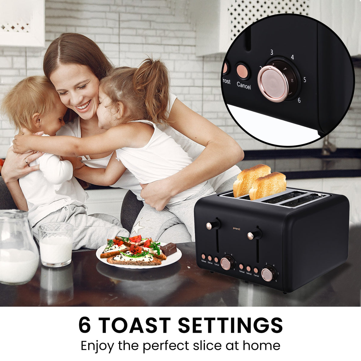 Pronti Breakfast Set with Rose Gold Kettle & Toaster with 1.2L Espresso Machine - Black - Flavour Fushion Cooking Shop