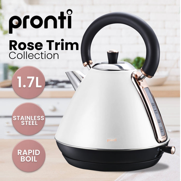 Pronti Breakfast Set with Rose Gold Kettle & Toaster with 1.2L Espresso Machine - White - Flavour Fushion Cooking Shop