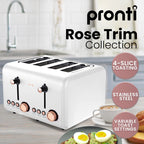 Pronti Breakfast Set with Rose Gold Kettle & Toaster with 1.2L Espresso Machine - White