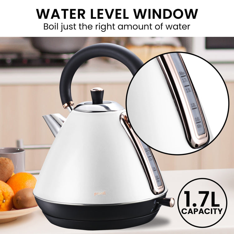 Pronti Breakfast Set with Rose Gold Kettle & Toaster with 1.2L Espresso Machine - White - Flavour Fushion Cooking Shop