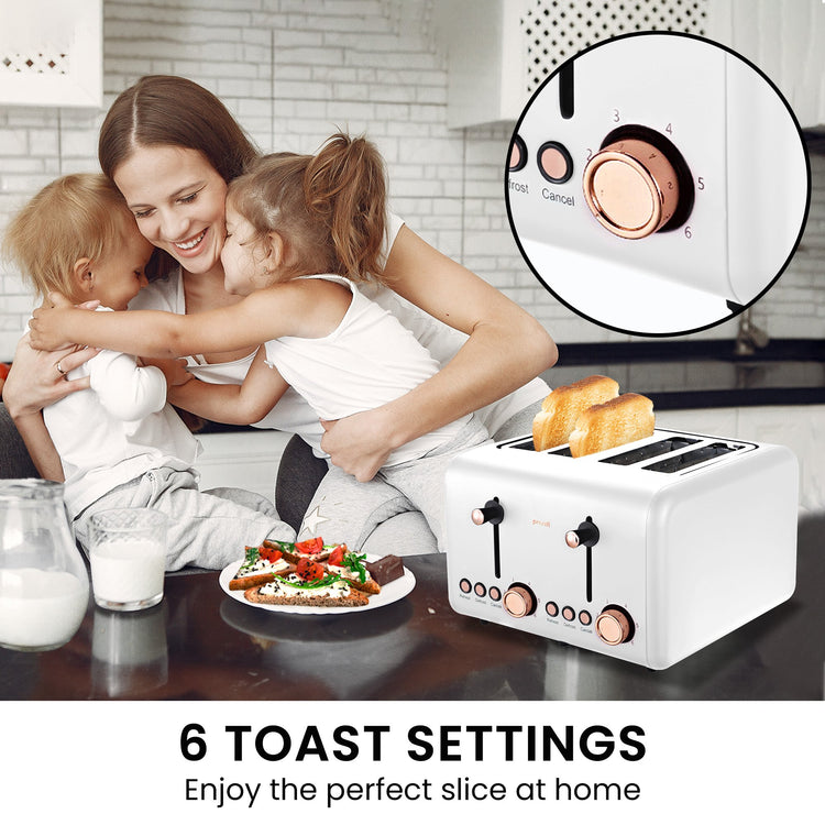 Pronti Breakfast Set with Rose Gold Kettle & Toaster with 1.2L Espresso Machine - White - Flavour Fushion Cooking Shop
