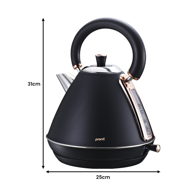 Pronti 1.7L Rose Trim Collection Kettle - Black - Flavour Fushion Cooking Shop