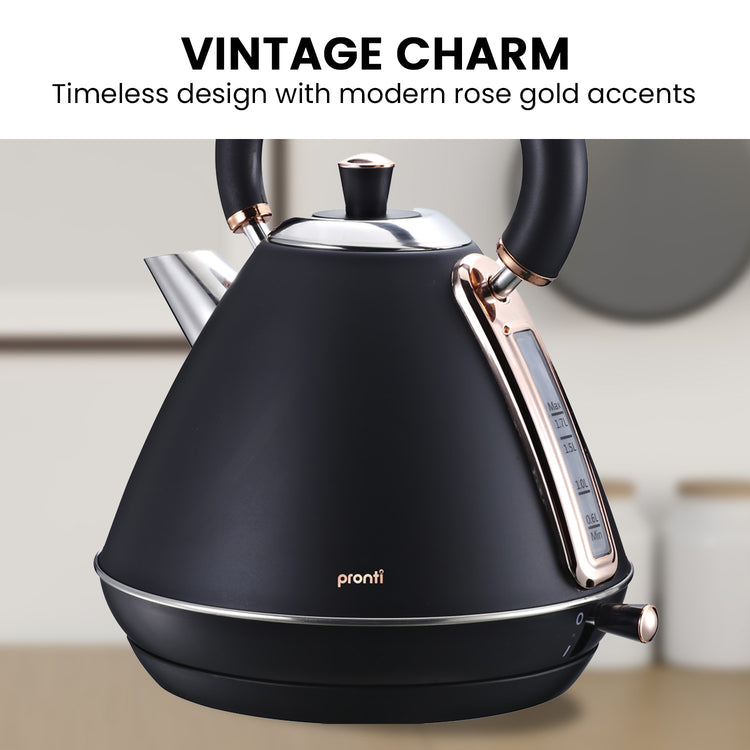 Pronti 1.7L Rose Trim Collection Kettle - Black - Flavour Fushion Cooking Shop
