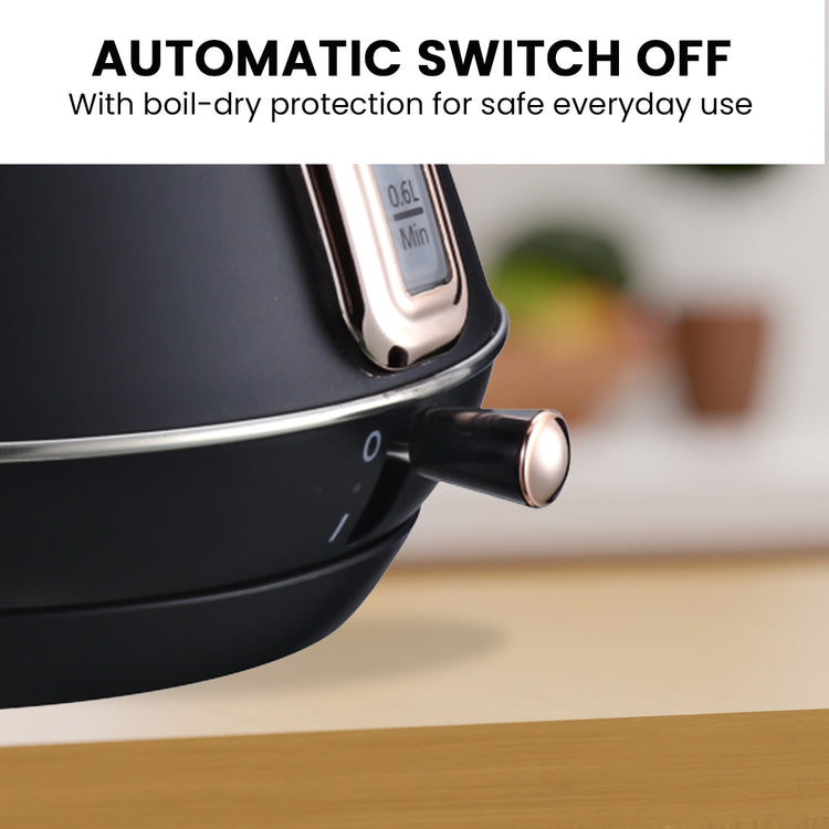 Pronti 1.7L Rose Trim Collection Kettle - Black - Flavour Fushion Cooking Shop