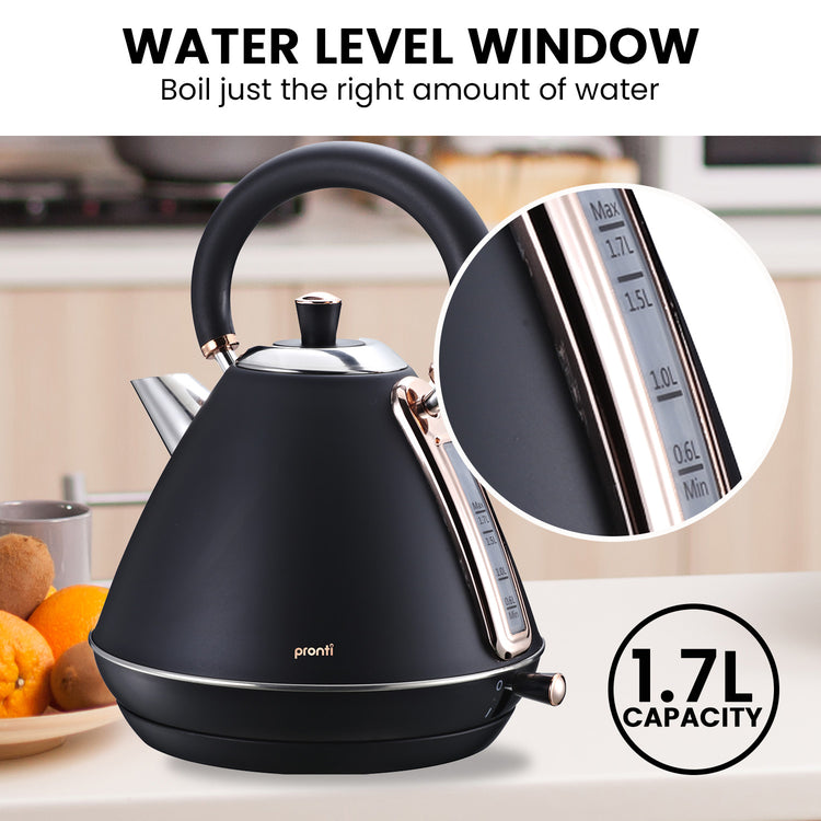 Pronti 1.7L Rose Trim Collection Kettle - Black - Flavour Fushion Cooking Shop