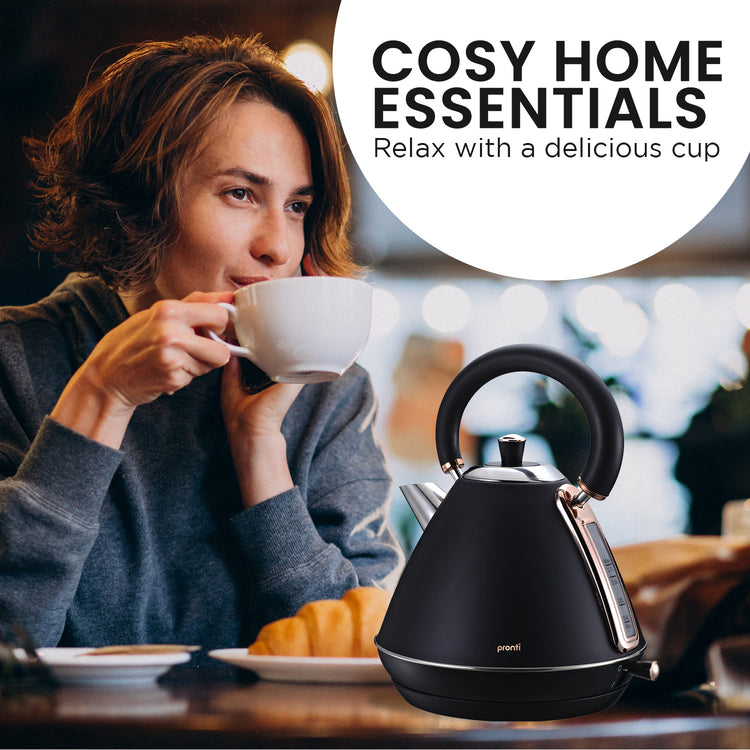 Pronti 1.7L Rose Trim Collection Kettle - Black - Flavour Fushion Cooking Shop
