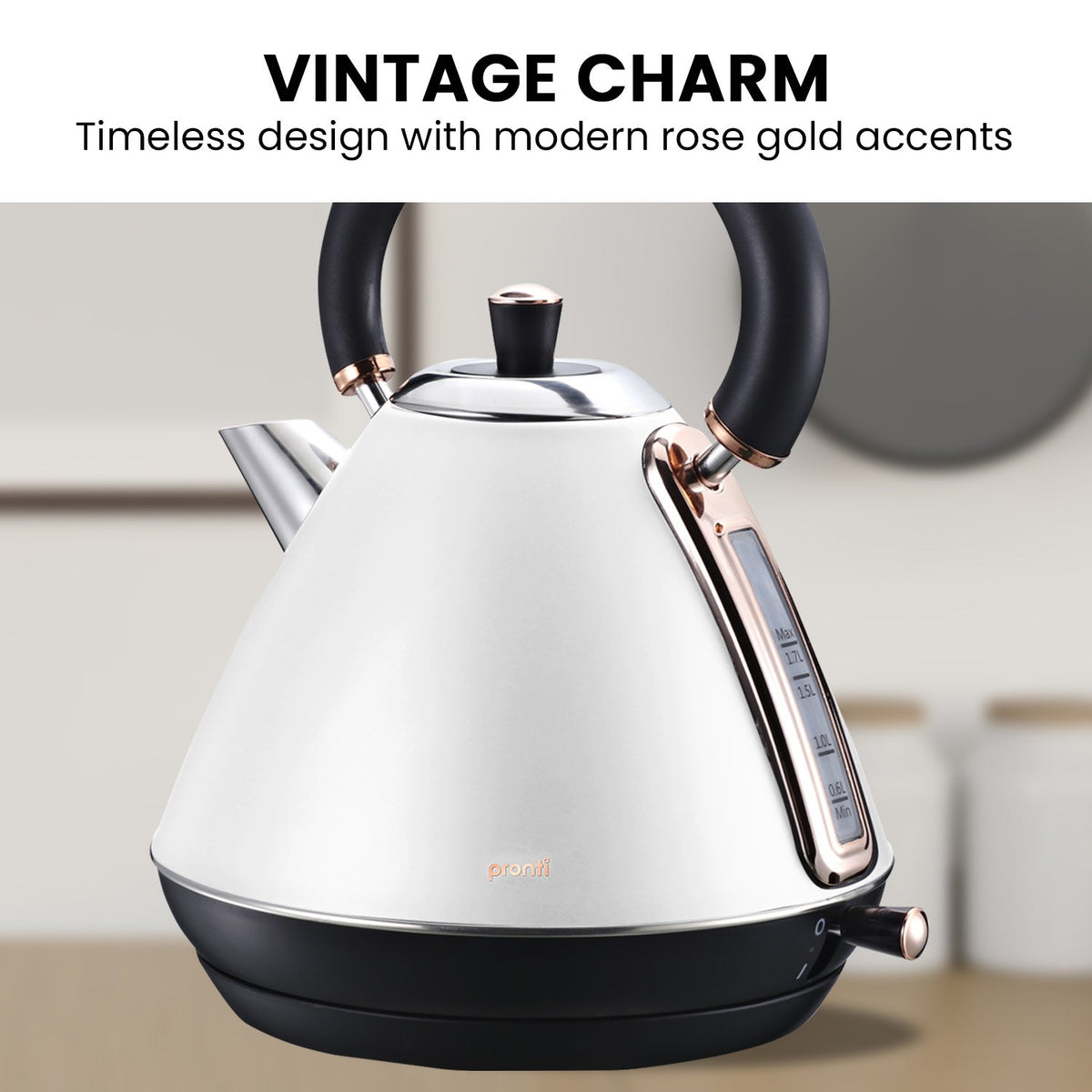 Pronti 1.7l Rose Trim Collection Kettle - White - Flavour Fushion Cooking Shop