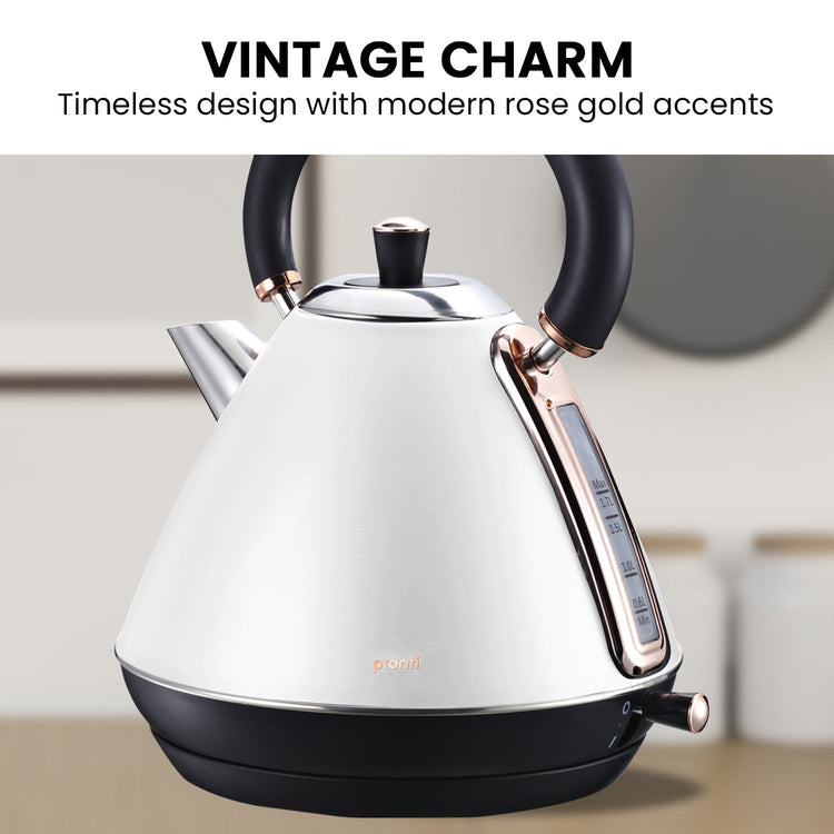 Pronti 1.7l Rose Trim Collection Kettle - White - Flavour Fushion Cooking Shop