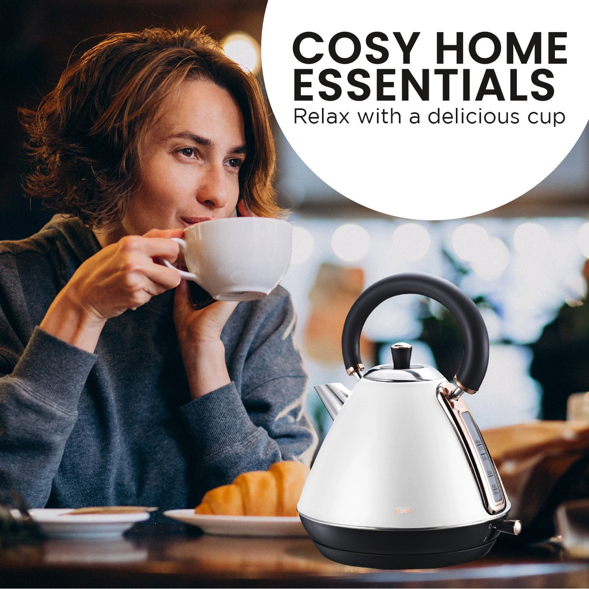 Pronti 1.7l Rose Trim Collection Kettle - White - Flavour Fushion Cooking Shop