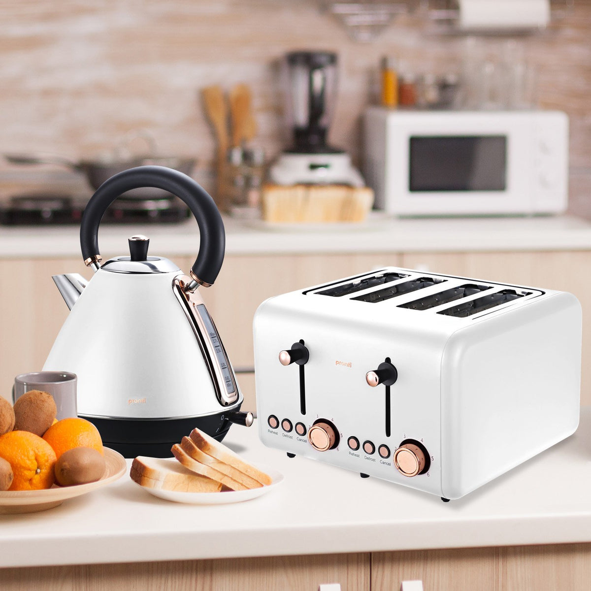 Pronti 1.7l Rose Trim Collection Kettle - White - Flavour Fushion Cooking Shop