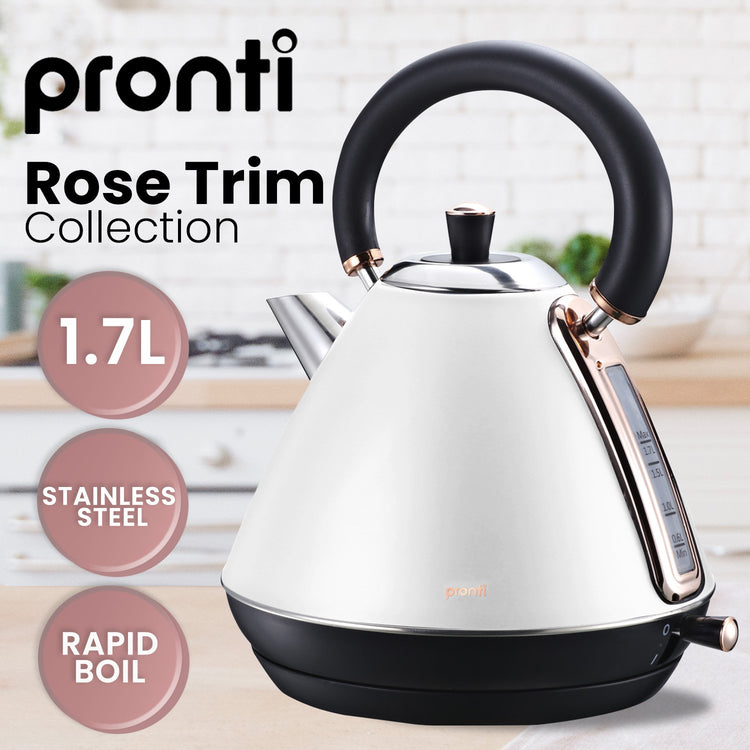 Pronti 1.7l Rose Trim Collection Kettle - White - Flavour Fushion Cooking Shop