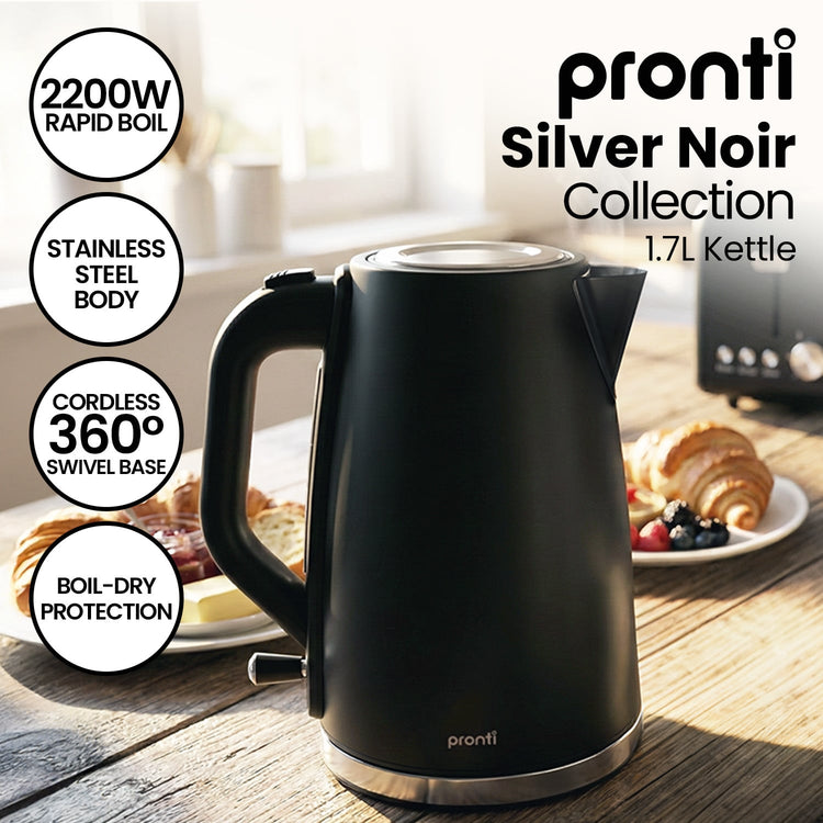 Pronti Silver Noir Collection 1.7L Electric Kettle - Flavour Fushion Cooking Shop