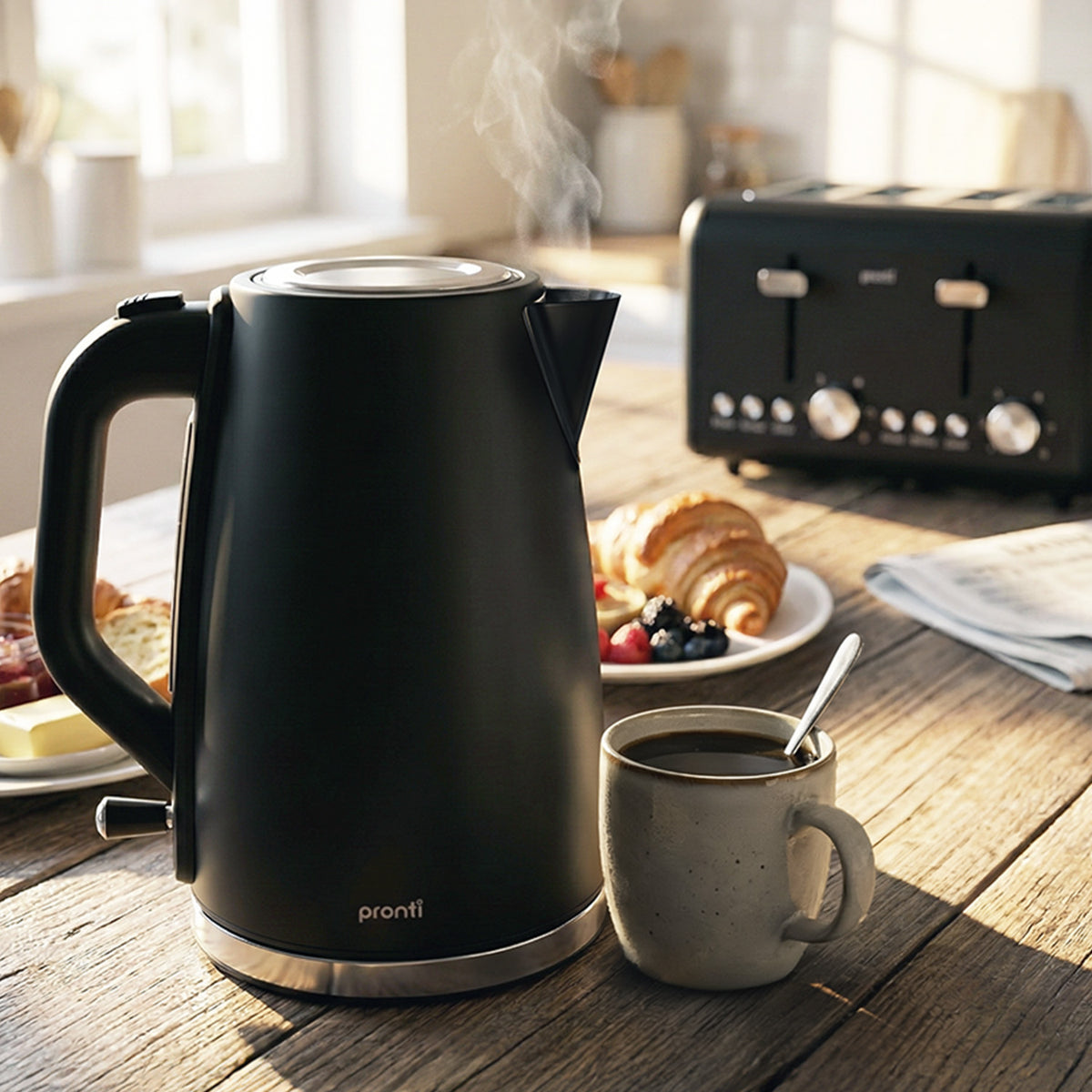 Pronti Silver Noir Collection 1.7L Electric Kettle - Flavour Fushion Cooking Shop